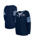 ფოტო #1 პროდუქტის Women's Navy Tennessee Titans Lace-Up Notch Neck Long Sleeve T-shirt
