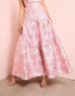 ASOS LUXE co-ord jacquard tiered maxi skirt with bow back in pink floral print