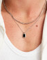 Faded Future figaro chain and black pendant multirow necklace in silver