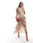 Фото #2 товара ASOS DESIGN flutter sleeve maxi dress with tiered skirt and lace trim in floral print