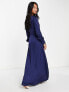 Фото #3 товара TFNC Bridesmaid long sleeve satin maxi dress in navy blue