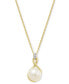 ფოტო #1 პროდუქტის Cultured Freshwater Pearl (8mm) & Cubic Zirconia 18" Pendant Necklace in 14k Two-Tone Gold-Plated Sterling Silver