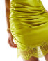 ASOS DESIGN satin corset detail mini dress with lace applique in chartreuse