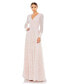 ფოტო #1 პროდუქტის Women's Beaded Lace Long Sleeve Wrap Over Gown