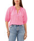 ფოტო #1 პროდუქტის Women's Printed Split-Neck Raglan Puff-Sleeve Top