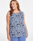 Фото #1 товара Plus Size Printed Pleat-Neck Keyhole Sleeveless Blouse