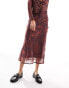 Wednesday's Girl bias cut floral burnout midaxi skirt co-ord in rust