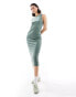 Фото #2 товара Vero Moda Aware ribbed racer neck midi dress in green