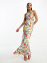 Forever New chain halter neck maxi dress in yellow and pink floral