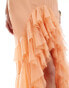 Фото #2 товара ASOS DESIGN raw edge corset detail panelled maxi dress with hi low ruffle hem in peach