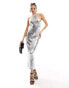 Фото #2 товара Mango halterneck sequin midi dress in silver