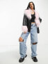 Фото #4 товара ASOS DESIGN Petite borg cuff faux leather jacket in black & pink