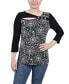 Фото #1 товара Petite 3/4 Sleeve Puff Print Cutout Top