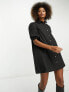 Фото #1 товара River Island baloon sleeve smock mini shirt dress in black