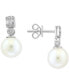 ფოტო #1 პროდუქტის EFFY® Cultured Freshwater Pearl (9mm) & Diamond (1/5 ct. t.w.) Drop Earrings in 14k White Gold