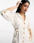 Фото #6 товара ASOS DESIGN linen utility batwing shirt mini dress with nipped in waist in ivory