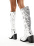 Public Desire Wide Fit Austine knee boot with western stitching in metallic silver