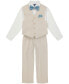 ფოტო #7 პროდუქტის Little Boys Machine Washable Natural-Linen-Look Vest, Shirt, Pants, Bowtie and Pocket Square, 5 Piece Set