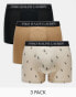 Polo Ralph Lauren 3 pack trunks with logo waistband in stone tan black