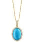 ფოტო #1 პროდუქტის EFFY® Turquoise & Diamond (1/4 ct. t.w.) Oval Halo 18" Pendant Necklace in 14k Gold