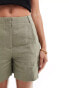 & Other Stories co-ord linen high waist shorts in khaki exclusive to ASOS