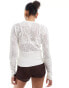 Фото #4 товара ASOS DESIGN sheer floral lace knit puff sleeve cardigan in ivory