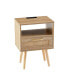 Rattan End Table With Power Outlet & USB Ports, Modern Nightstand With Drawer And Solid Wood