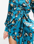 Фото #4 товара Never Fully Dressed wrap tie mini dress in teal leopard