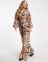 Фото #8 товара ASOS DESIGN cut out plunge jumpsuit with raffia buckle in leopard print