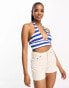 Фото #4 товара Pull&Bear striped halterneck neck crop top in blue