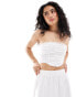 Фото #1 товара Miss Selfridge satin lace ruched bandeau top in cream