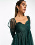 Фото #8 товара Anaya babydoll mini tulle dress with ruched sleeves in emerald