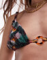 Topshop mix and match triangle bikini top with plait detail and ring trims in blurred shell print