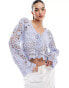 Фото #1 товара Object cropped bell sleeve crochet top in pale blue