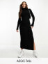 Фото #1 товара ASOS DESIGN Tall knitted maxi dress with high neck and side split in black