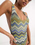 ASOS DESIGN scoop neck swimsuit in glitter zig zag print