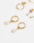 Фото #4 товара Accessorize Z collection 3 pack gold plated pearl stud and hoop earrings set in gold