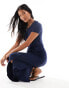 Vero Moda Petite knotted t-shirt maxi dress with split in navy