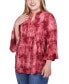 Фото #1 товара Plus Size Pleat Front Y-Neck Top