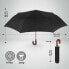 PERLETTI 58/8 Automatic 3 Sect Black + Wooden Curved Handle Umbrella