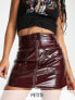 Фото #1 товара Topshop Petite patent zip front pocket mini skirt in burgundy