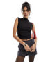 New Look ruched side tank top in off black