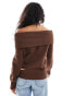 Threadbare off shoulder jumper in brown