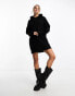 Miss Selfridge knitted oversized hoodie dress in black