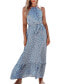 Women's Blue Ditsy High Neck Sleeveless Maxi Beach Dress