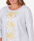 ფოტო #4 პროდუქტის Plus Size Charleston Striped Embroidered Top