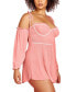 Фото #2 товара Plus Size 2PC Babydoll Lingerie Set in Sheer Soft Mesh and Attached off the Shoulder Sleeves