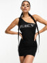 Juicy Couture one shoulder mini dress with with diamante logo in black