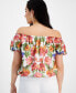 Фото #2 товара Petite Floral Print Puff-Sleeve Top, Created for Macy's
