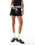 Фото #2 товара ASOS DESIGN linen blend contrast trim shorts in black